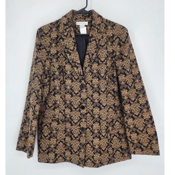 Vintage Newport News Black & Gold Jacquard Brocade Blazer Women’s Size 16 - Picture 1 of 6